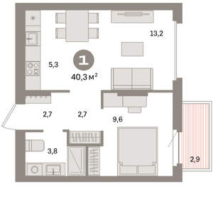 1-к квартира, вторичка, 40м2, 6/16 этаж