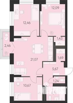 3-к квартира, вторичка, 71м2, 12/31 этаж