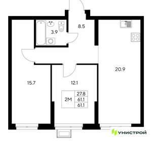 2-к квартира, вторичка, 61м2, 3/30 этаж