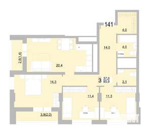 3-к квартира, вторичка, 86м2, 19/24 этаж