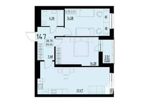 2-к квартира, строящийся дом, 66м2, 16/25 этаж