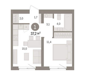 1-к квартира, вторичка, 37м2, 2/15 этаж