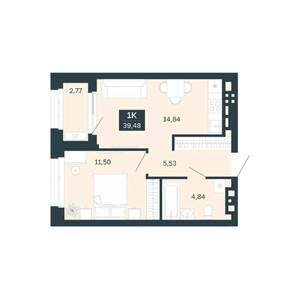 1-к квартира, строящийся дом, 39м2, 18/25 этаж