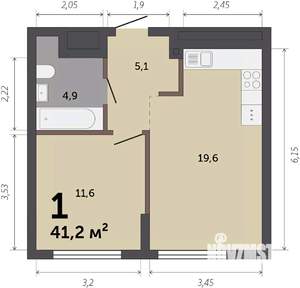 1-к квартира, строящийся дом, 41м2, 1/17 этаж