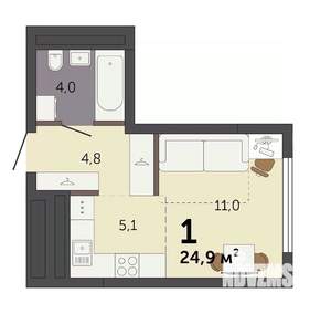 Студия квартира, строящийся дом, 25м2, 27/32 этаж