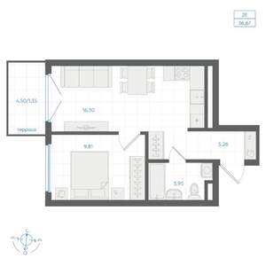1-к квартира, строящийся дом, 37м2, 1/4 этаж