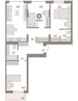 3-к квартира, вторичка, 91м2, 5/16 этаж