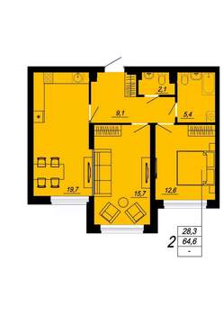 2-к квартира, вторичка, 63м2, 1/24 этаж