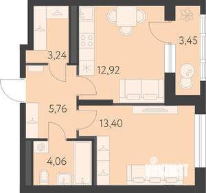 1-к квартира, вторичка, 41м2, 5/16 этаж