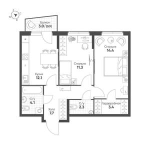2-к квартира, строящийся дом, 56м2, 5/16 этаж