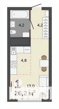 Студия квартира, вторичка, 26м2, 21/30 этаж