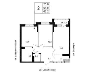 2-к квартира, строящийся дом, 63м2, 7/24 этаж