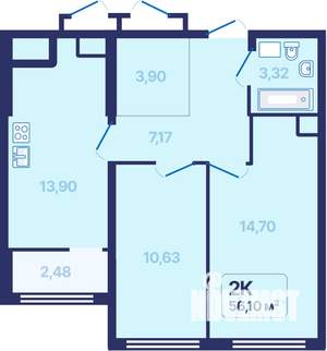 2-к квартира, вторичка, 56м2, 24/27 этаж