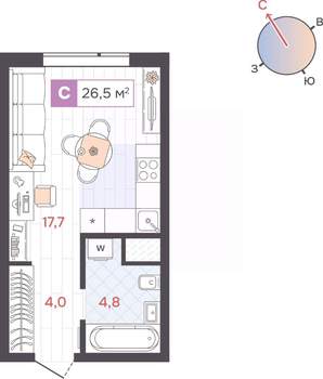 Студия квартира, вторичка, 27м2, 4/31 этаж