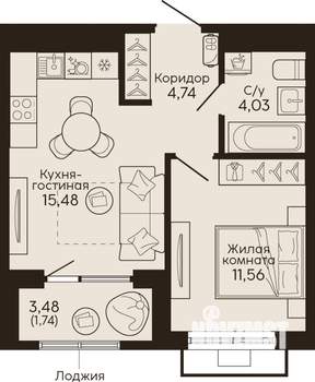 1-к квартира, вторичка, 38м2, 2/18 этаж