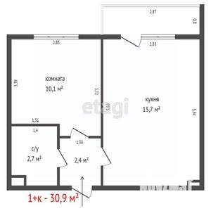 1-к квартира, вторичка, 31м2, 3/5 этаж