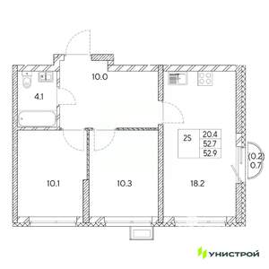 2-к квартира, вторичка, 53м2, 18/31 этаж