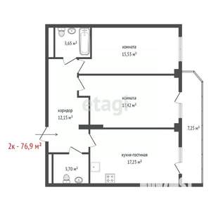 2-к квартира, сданный дом, 77м2, 19/19 этаж