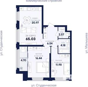 2-к квартира, вторичка, 65м2, 30/31 этаж