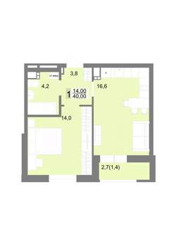 1-к квартира, строящийся дом, 40м2, 1/17 этаж
