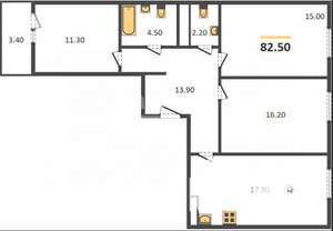 3-к квартира, вторичка, 84м2, 16/20 этаж