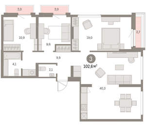 2-к квартира, вторичка, 103м2, 2/9 этаж